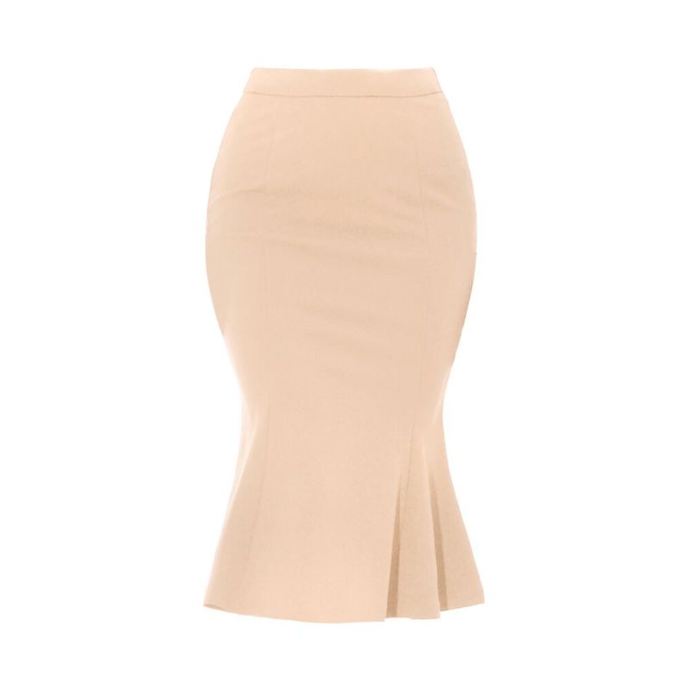 Bodycon Skirt High Waist Ruffle Hem Fishtail Mermaid Midi Skirt Apricot